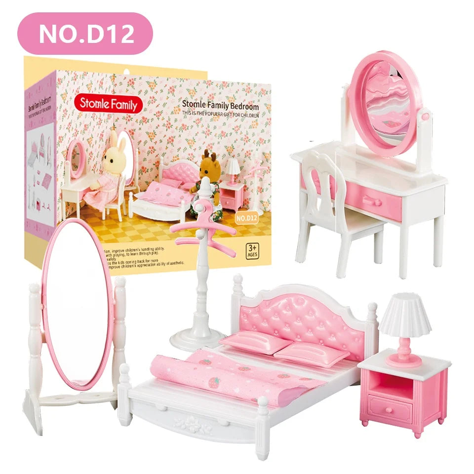1:12 Miniature Furniture Forest Family Kitchen Toy Dining Table Dollhouse Accessories Bathroom Pretend Play For Girl Gifts Toys ALPENZO