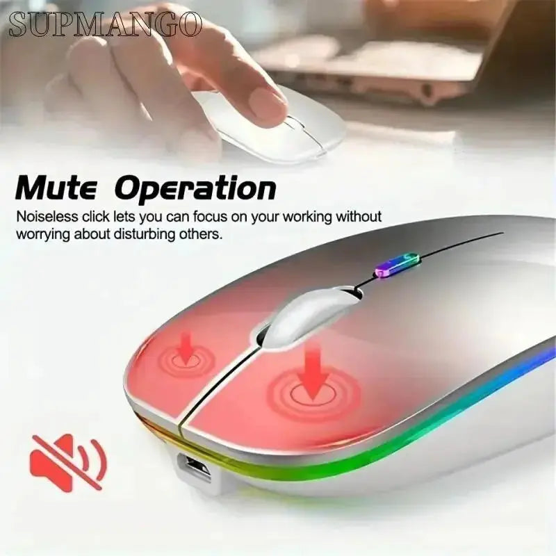 Wireless Mouse Rechargeable Silent LED Backlit Mice PC Laptop Computer Mous 2.4Ghz Receiver Bluetooth Dual Mode Optical Mice - ALPENZO