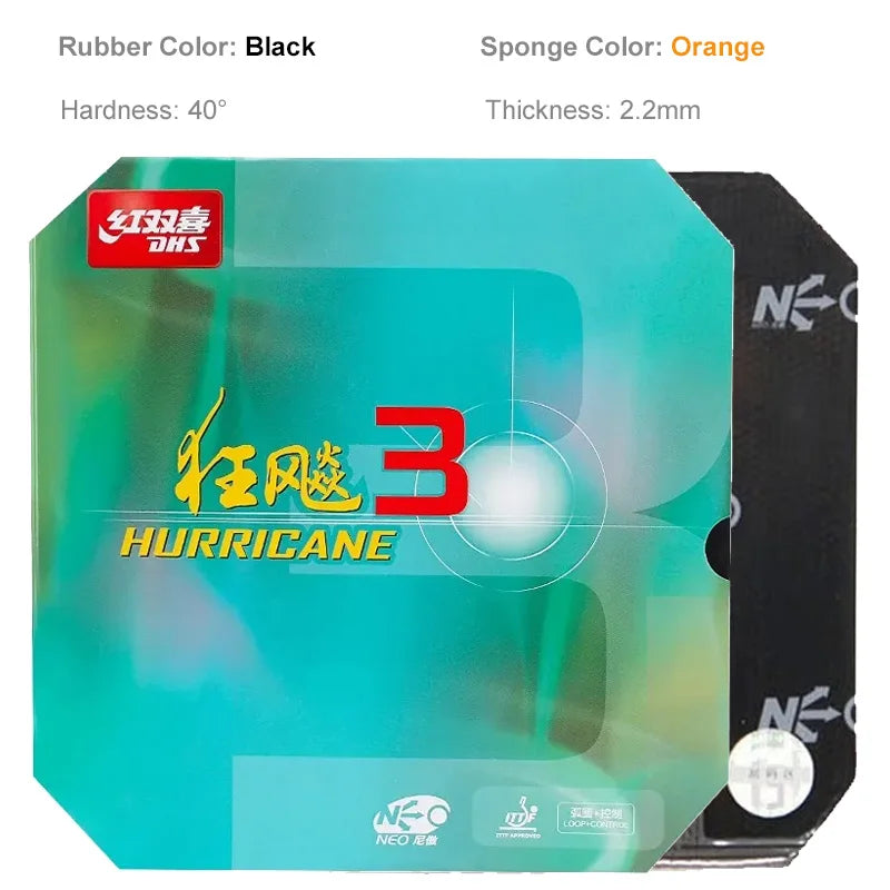 Original DHS Neo Hurricane 3 Table Tennis Rubber Sticky Professional Ping Pong Rubber with High-dense Sponge for Attack Loop
