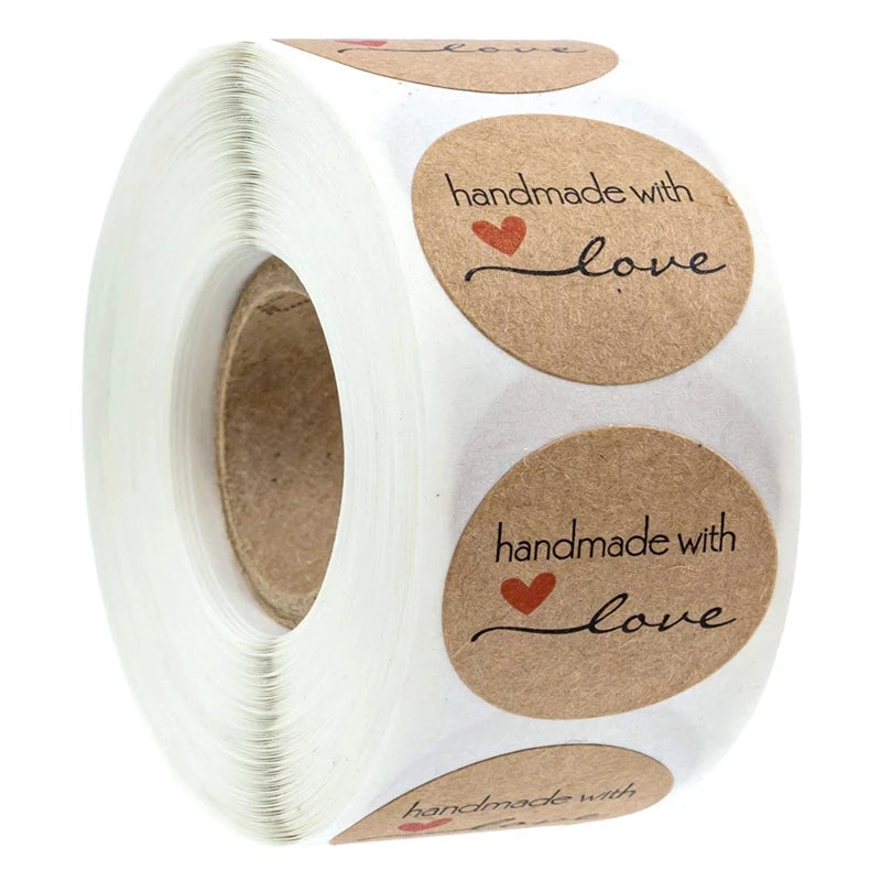 100-500pcs 1inch Vintage Kraft Paper Handmade With Love Stickers for Package Thank You Stationery Adhesive Labels Baking Seals ALPENZO