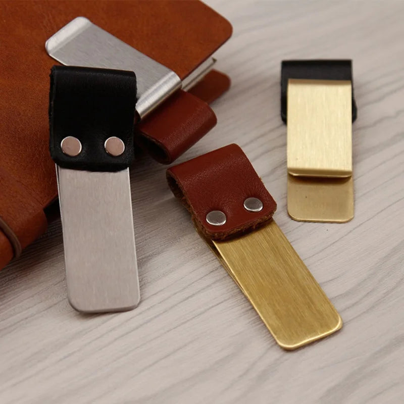 Vintage Brass Notebook Metal Pen Clips PU Leather Pen Holder Loose Leaf Dairy Memo Clip Bookmarks Journal Planner Pencil Holder ALPENZO