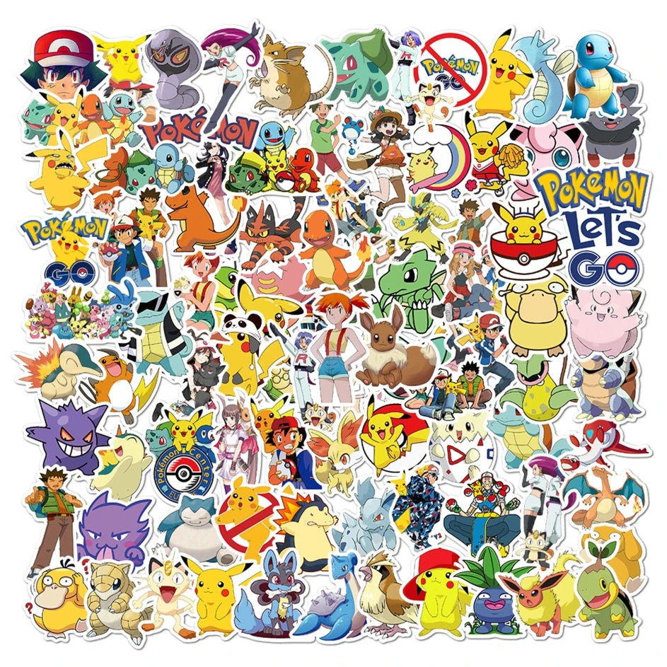 50/100Pcs Pokemon Stickers Kawaii Pikachu Skateboard Bicycle Guitar Laptop Kids Waterproof Stiker Toys ALPENZO
