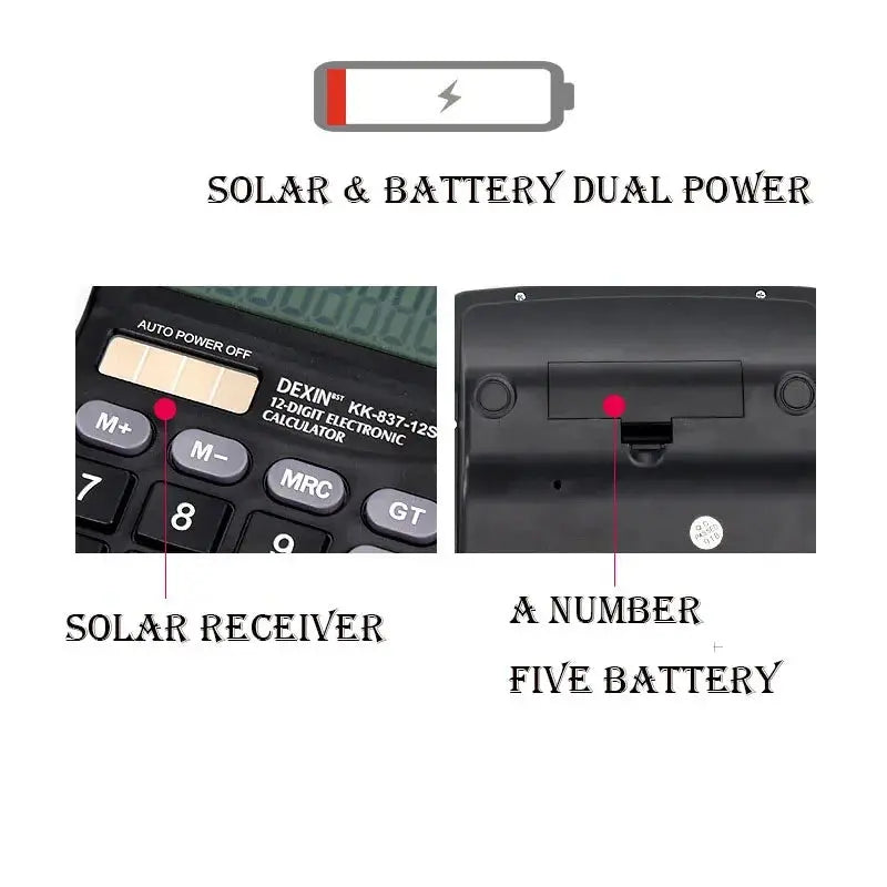 12-Digit Large LCD Display Calculator Standard Function Calculator with Solar & Battery Dual Power for Home Basic Desktop Office - ALPENZO