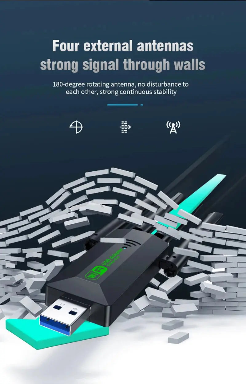 Original 4 Antennas 1200Mbps WiFi USB 3.0 Adapter 2.4G/5GHZ Dual Band WiFi Dongle Wireless Network Card 802.11AX For Win 10/11 - ALPENZO