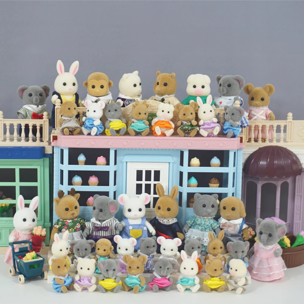 Rabbit Doll 1/12 Micro Dollhouse Reindeer Sheep Elephant Squirrel Family Kitchen Toy Miniature Furniture Set Girl Toy Gift ALPENZO