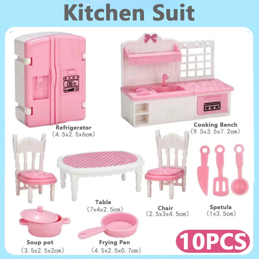 24Pcs Style Brown Miniature DollhouseFurniture Accessory Kids Toy Cute Kawaii Pink Kitchen Cooking Things For Girl Gifts ALPENZO