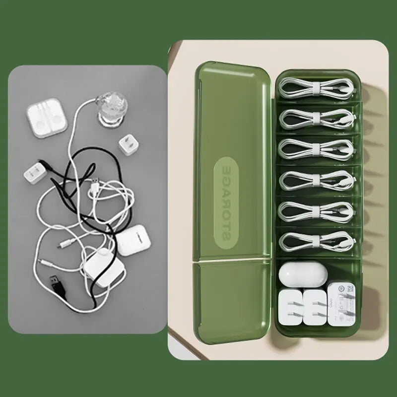 With 7 Compartments Organizer Charger Cord Storage Box Data Cable Storage Case Reusable Cable Storage Box For Home Travel New ALPENZO