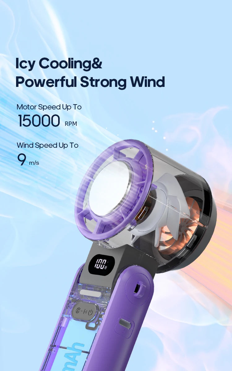 KINSCOTER Outdoor Foldable Portable Handheld Fan Mini Cooling Rechargeable 3600mAh 100-level Free Control High Speed Turbo Fan ALPENZO