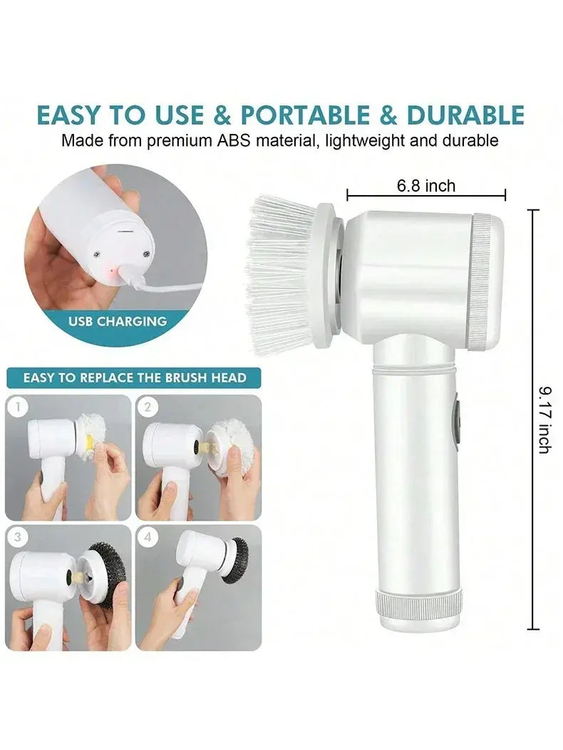 New Electric Spin Scrubber,Bathroom Cleaning Brush Power Scrubber with 5 Replaceable Brush Heads, 5 in 1 Electric Cleaning Brush - ALPENZO
