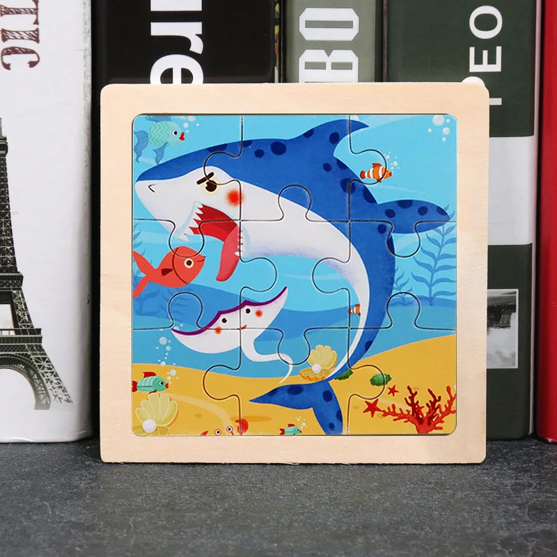 Hot Sale 11X11CM Kids Wooden Puzzle Baby Cartoon Animal Traffic Tangram Wood Puzzle Educational Jigsaw Toys For Children Gifts ALPENZO