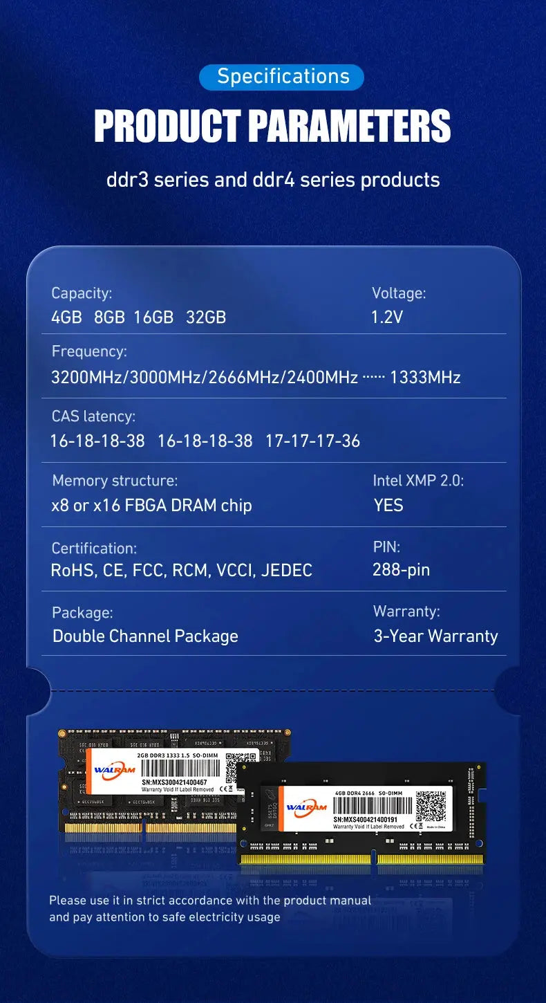 WALRAM 2PCS DDR4 8GB Ram Memoria DDR3 1600MHz 2666MHZ 3200MHZ Sodimm Notebook Memory DDR3L 4GB 2666 1600 1.35V 1.2V Latpop Ram - ALPENZO
