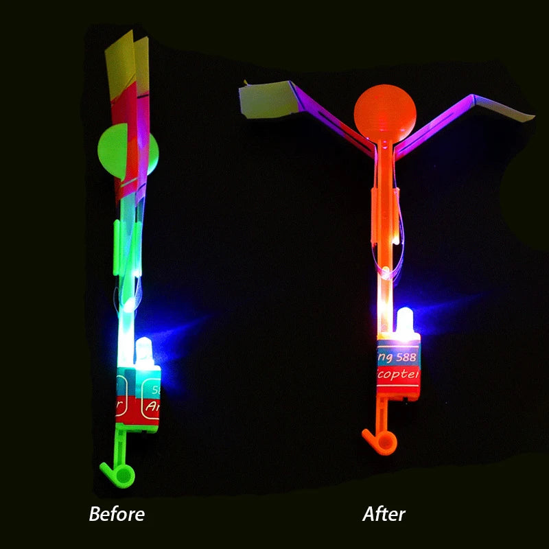 Amazing Light Toy Arrow LED Light Toys Outdoor Party Fun Gift Rubber Band Catapult Glow In The Dark Rocket Helicopter Flying Toy ALPENZO
