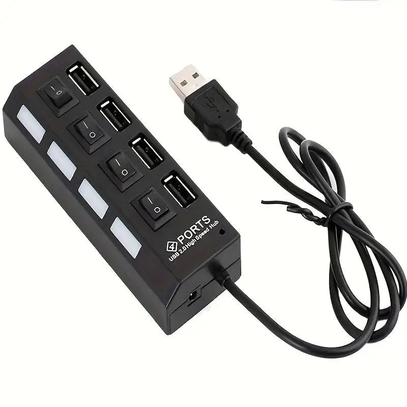USB 2.0 Hub Multi Port USB Splitter High Speed Hub Use Power Adapter 4/7 Ports Multiple Expander Led Switch Lamp Hub For Laptop - ALPENZO
