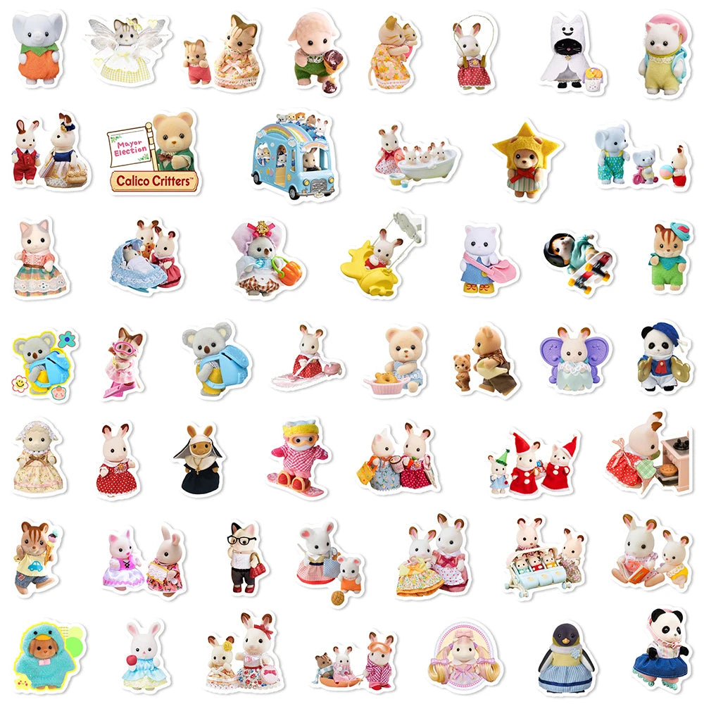10/30/50/100pcs Cute Cartoon Sylvanian Families Stickers Kawaii Girls Kids Anime Decals Toys DIY Laptop Phone Waterproof Sticker ALPENZO