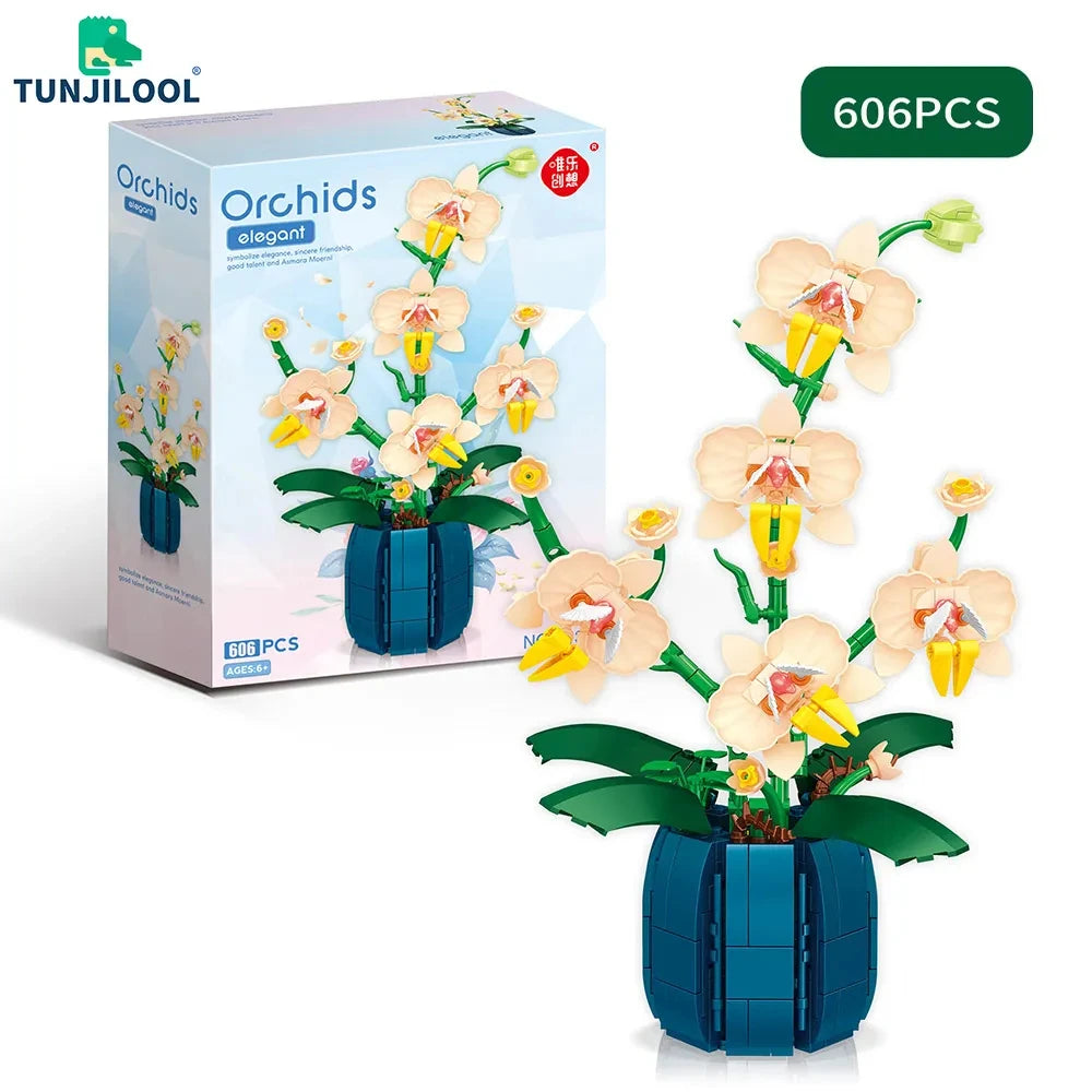 616PCS Orchid Building Blocks Flowers Bouquet Flower Blocks Bonsai Plant Model Bricks Romantic Home Decoration Toy For Kids Gift ALPENZO