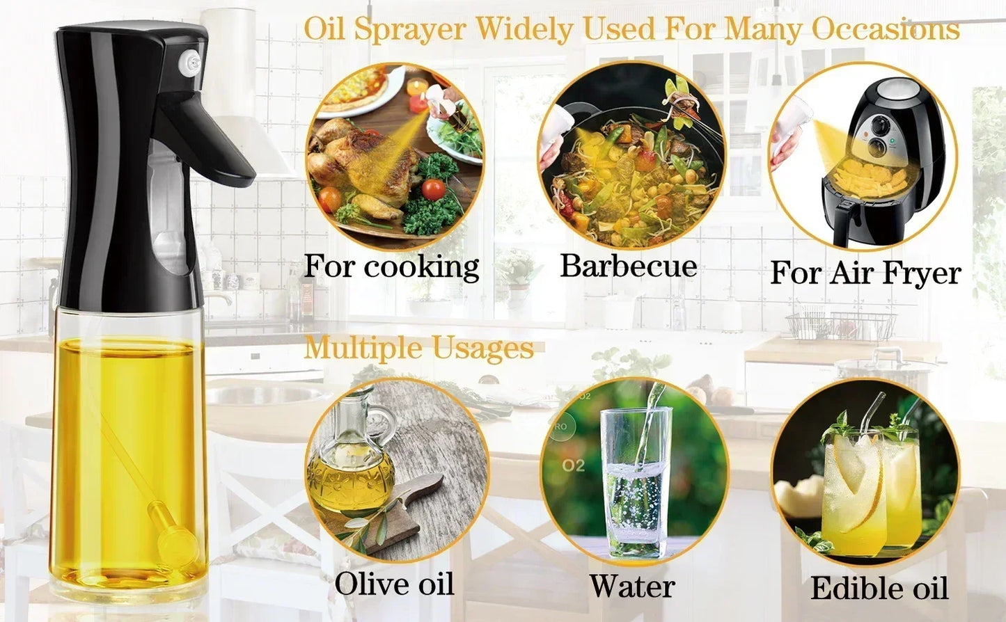 Kitchen Oil Spray Bottle Cooking Olive Oil Sprayer 200/300/500ML Pneumatic Spray Bottle Fitness Barbecue Spray Oil Dispenser - ALPENZO