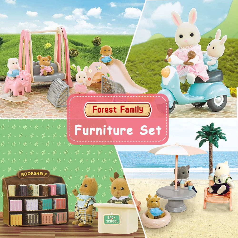 1:12 Miniature Furniture Forest Family Kitchen Toy Dining Table Dollhouse Accessories Bathroom Pretend Play For Girl Gifts Toys ALPENZO