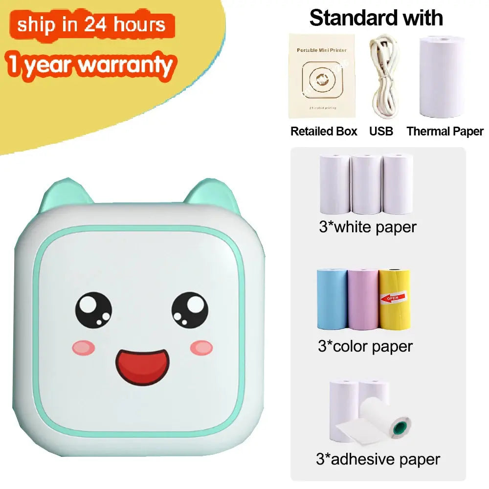 KGG Mini Portable Thermal Printer Paper Photo Pocket Thermal Printer Printing Wireless BT Connect Printers 200dpi Photo Lable - ALPENZO