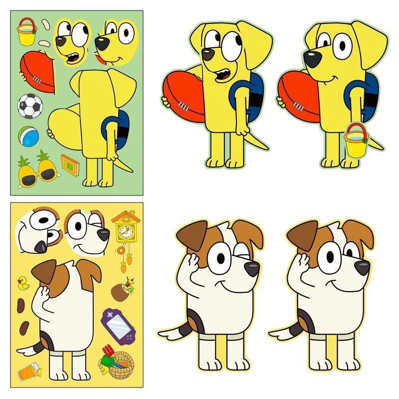 6/12/18Pcs Bluey Anime Cartoon Dog Puzzle Stickers Cute Children DIY Color Puzzle Education Stickers Kids Funny Toys Gift ALPENZO