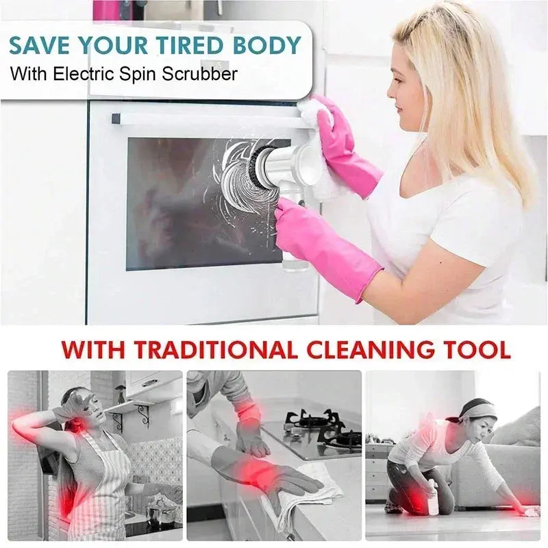 New Electric Spin Scrubber,Bathroom Cleaning Brush Power Scrubber with 5 Replaceable Brush Heads, 5 in 1 Electric Cleaning Brush - ALPENZO