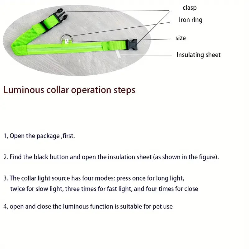 Nylon LED Night Safety Flashing Glow In The Dark Dog Leash Dogs Luminous Fluorescent Pet Dog Collar - ALPENZO