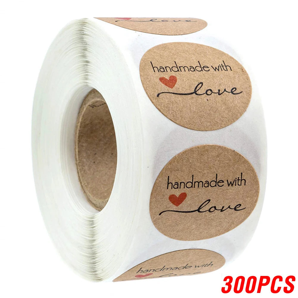 100-500pcs 1inch Vintage Kraft Paper Handmade With Love Stickers for Package Thank You Stationery Adhesive Labels Baking Seals ALPENZO