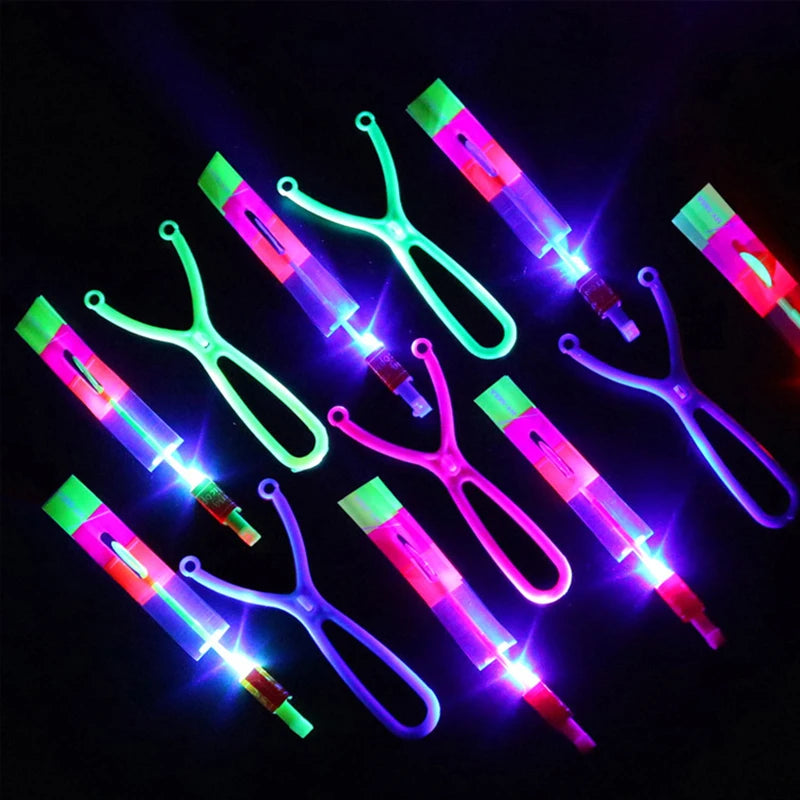 Amazing Light Toy Arrow LED Light Toys Outdoor Party Fun Gift Rubber Band Catapult Glow In The Dark Rocket Helicopter Flying Toy ALPENZO