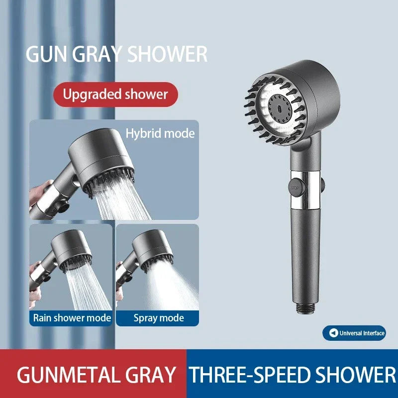 High Pressurized Filter Shower Head 3-mode Adjustable Spray with Massage Brush Rain Faucet Bathroom Accessories - ALPENZO