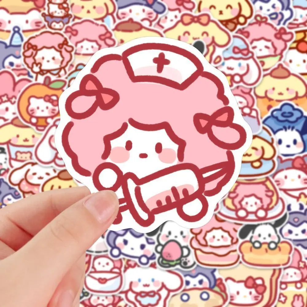 100pcs Cute Cartoon Sanrio Stickers My Melody Kuromi Handbag Decoration Stickers Cinnamoroll Children's Gift Sticker Pack Toy ALPENZO