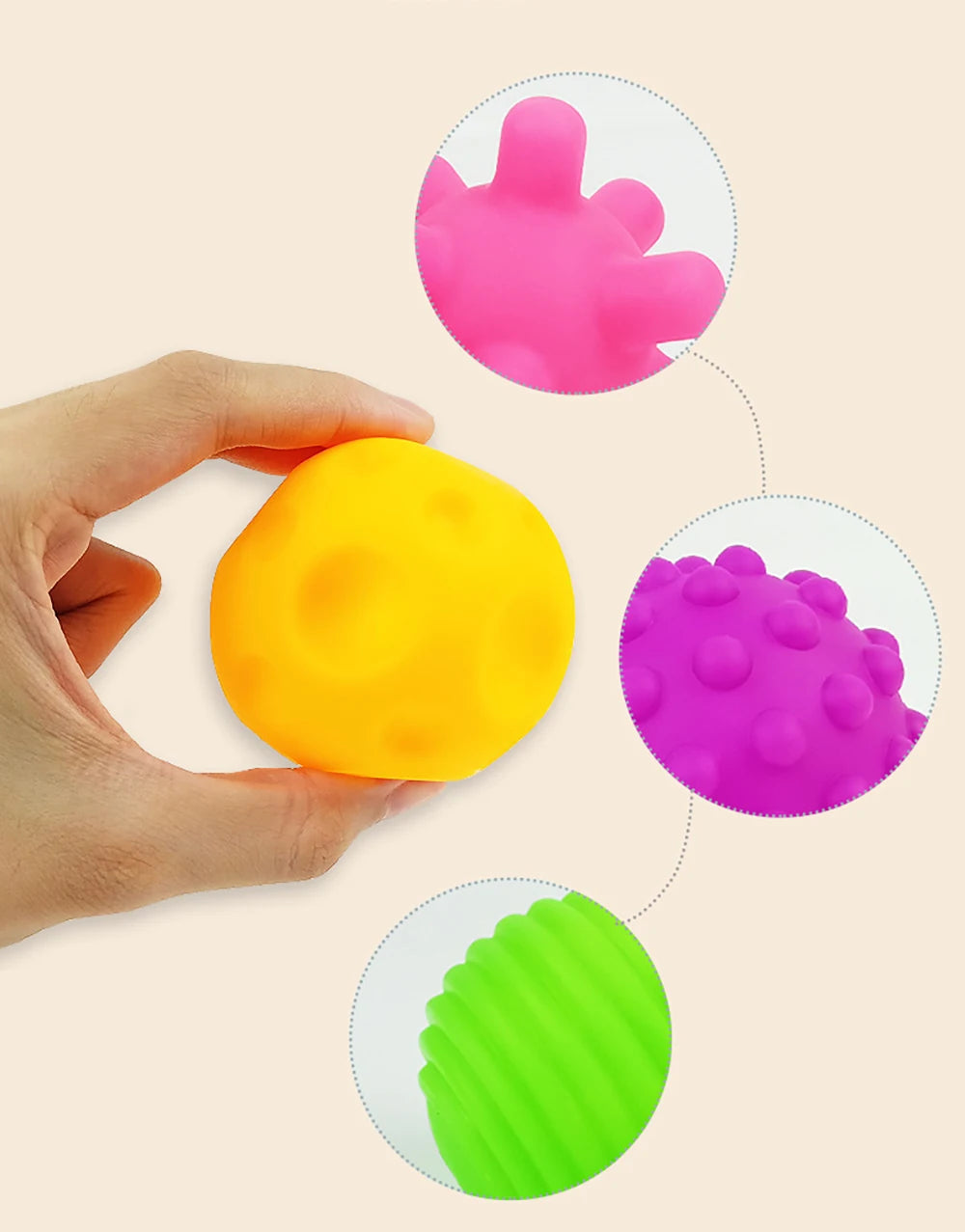 6Pcs Textured Multi Ball Set Develop Tactile Senses Toy Baby Touch Hand Ball Toys Training Ball Massage Soft Balls Kids Gifts ALPENZO