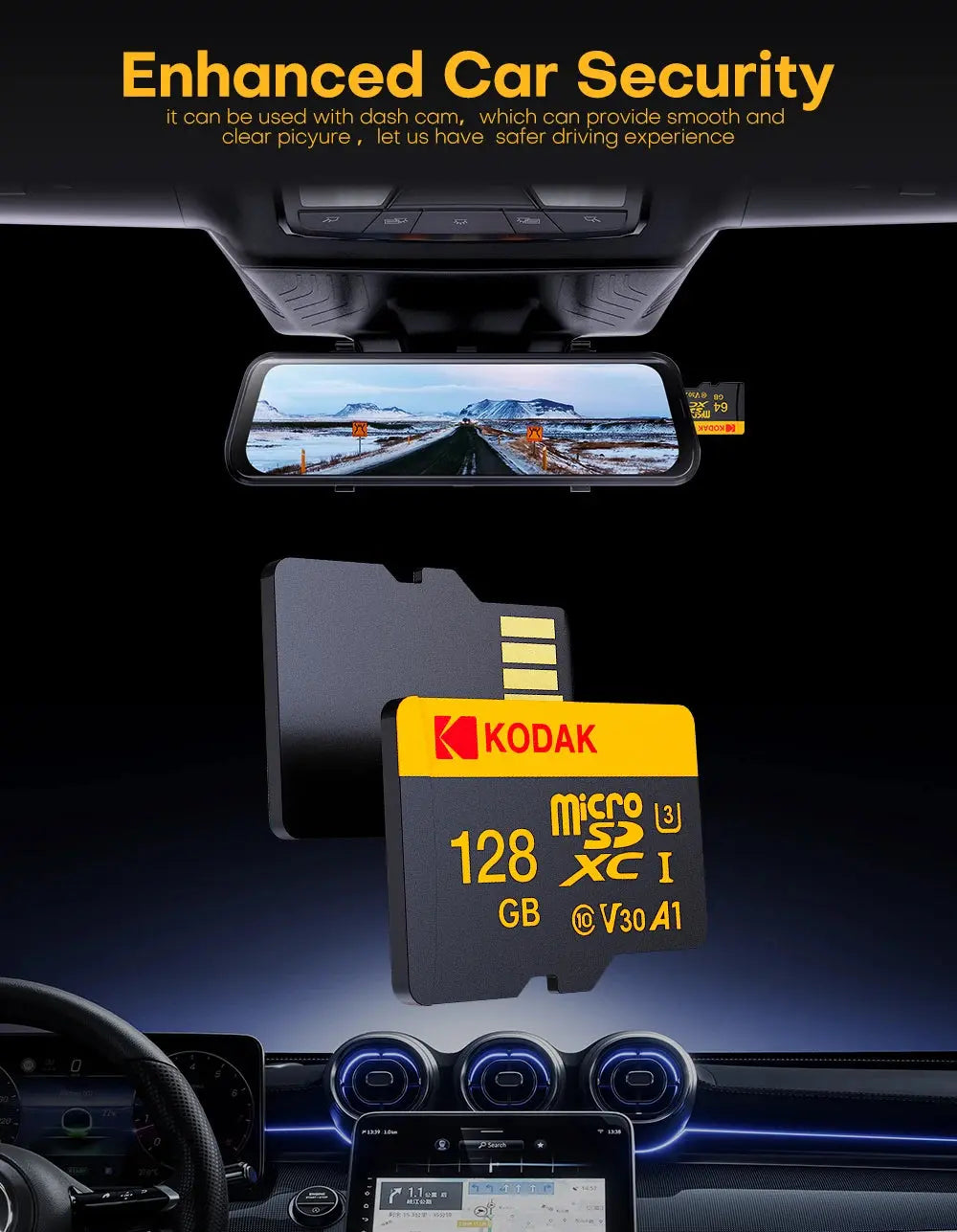 Kodak Micro SD Card Memory Card Class 10 32GB 64GB 128GB 256GB U3 4K High Speed Cartao De Memoria Flash Memory TF Mecard C10 - ALPENZO