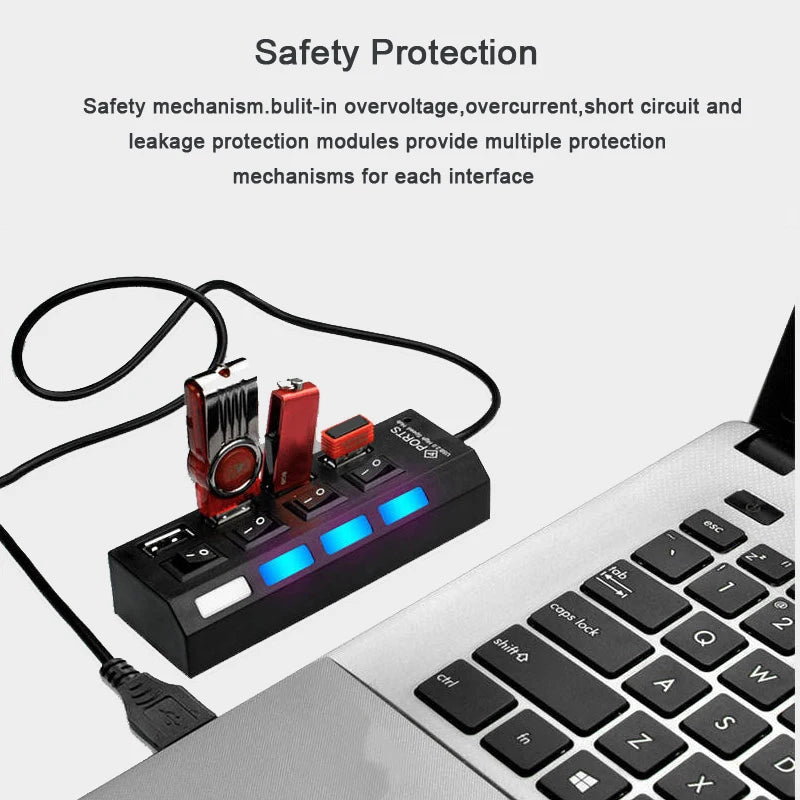 USB HUB USB Switch USB Hub 2.0 Adapter High Speed Multi 7 Ports Hub USB On/Off Switch Portable USB Splitter For Computer Laptop - ALPENZO