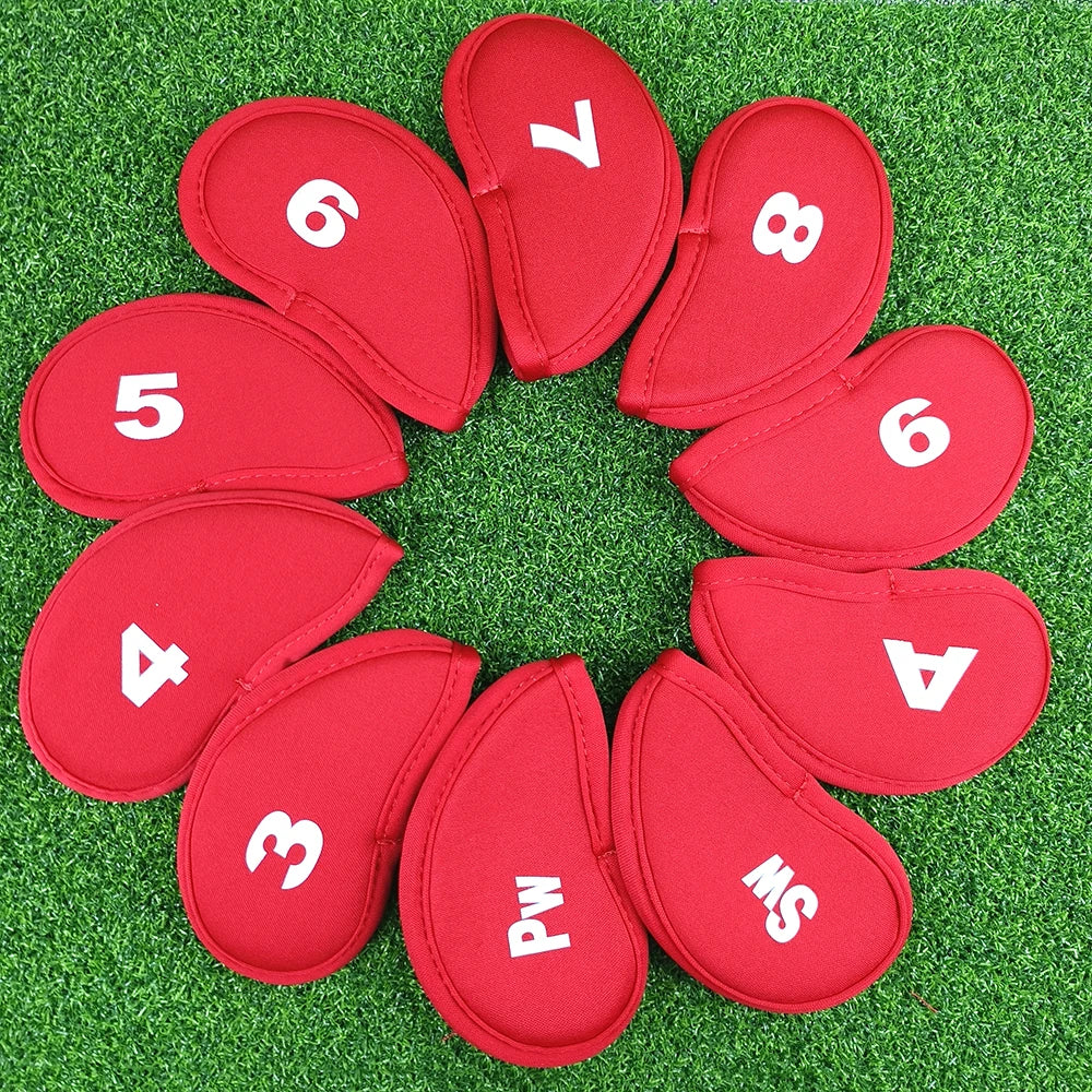 10Pcs/set Golf Iron Head Covers Iron Golf Club Protective Black/Red/Blue Golf Club Iron Head Protector Golf Accessories
