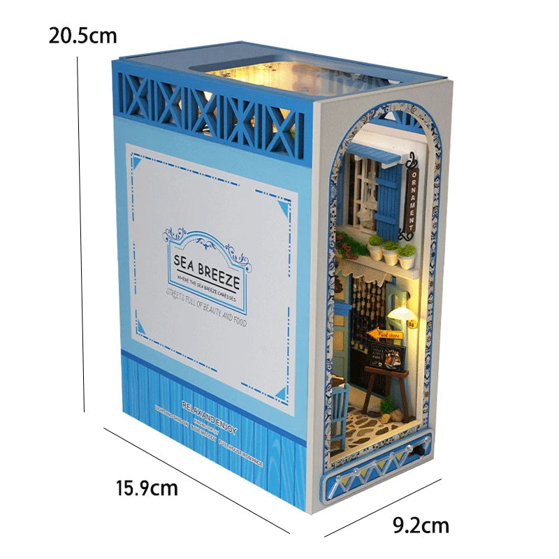 DIY Book Nook Kit Bookend Kit Wooden Doll House Bookshelf Insert Decor With Warm Light 3D Puzzle Assembly Building Model Gifts ALPENZO