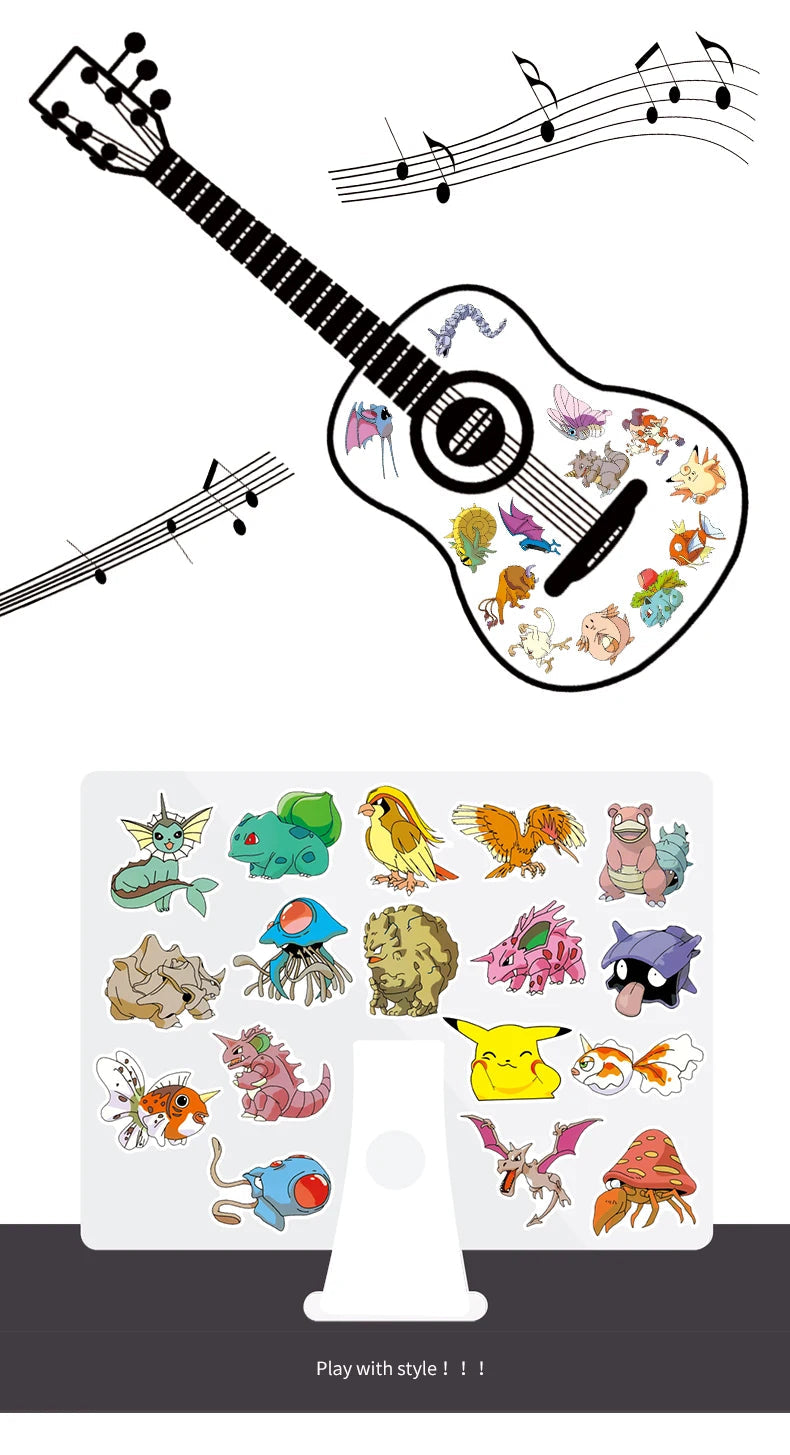 50/100Pcs Kawaii Pikachu Pokemon Stickers Motorcycle Phone Car Skateboard Laptop Decal Sticker Waterproof Classic Kid Toy ALPENZO