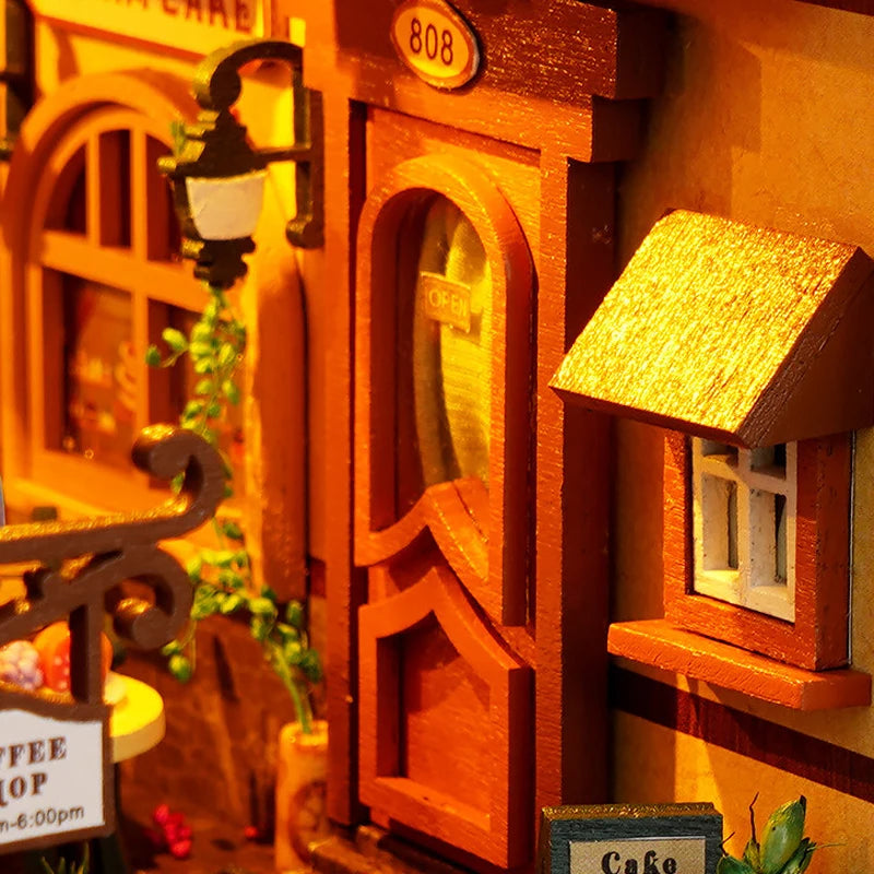 DIY Book Nook Kit Bookend Kit Wooden Doll House Bookshelf Insert Decor With Warm Light 3D Puzzle Assembly Building Model Gifts ALPENZO