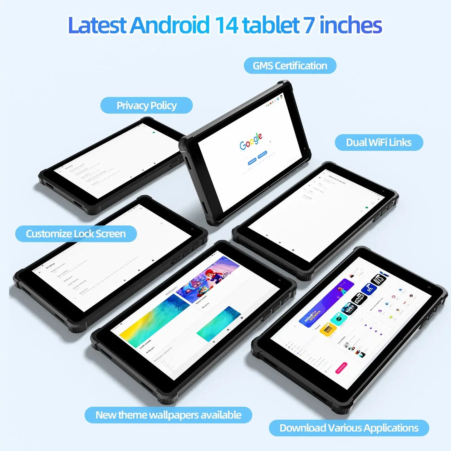PRITOM Tablet 7" Android 14 Tablets, 8GB RAM(3+5GB Expand) 64GB ROM, A523 Octa-Core Processor, 5G WiFi+WiFi6, Dual Camera,Black - ALPENZO