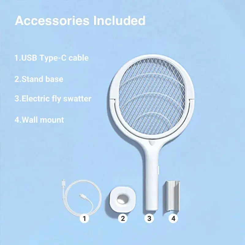5 In 1 Fast Charging Racket Kill Fly Bug Safety Insulated Battery Powered Lamp ABS Adjustable Electric Mosquito Swatter - ALPENZO