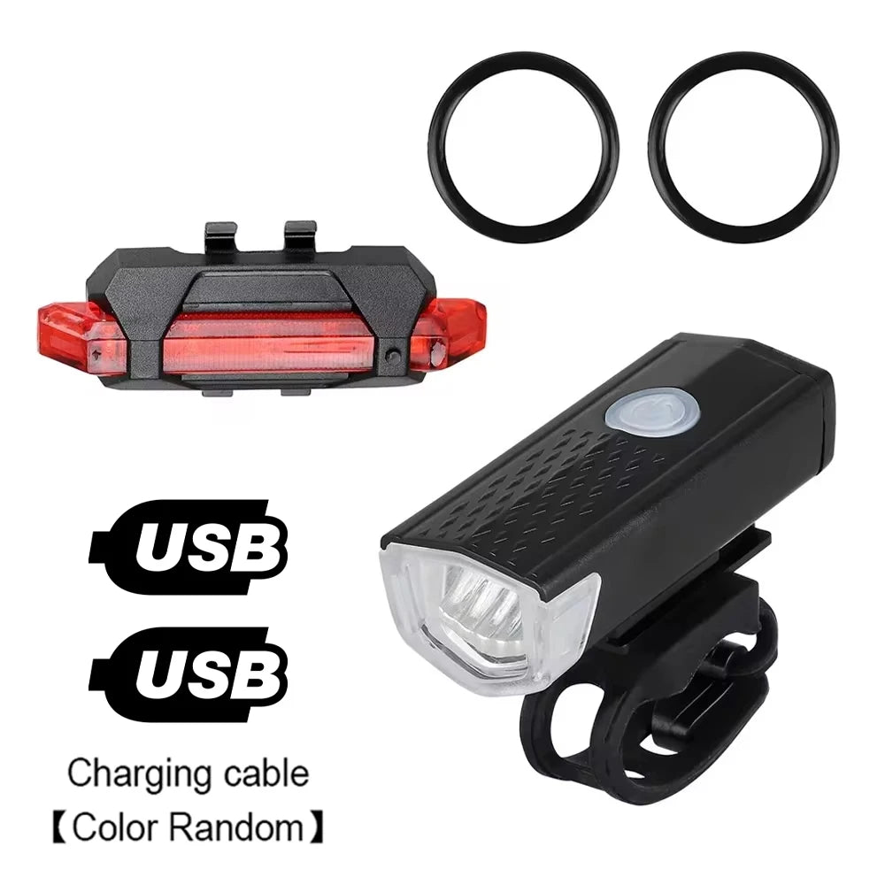 USB Rechargeable Bike Lights Set Bicycle Front Light Rear Lamp Easy to Install 3 Modes Headlight Taillight Cycling Accessories