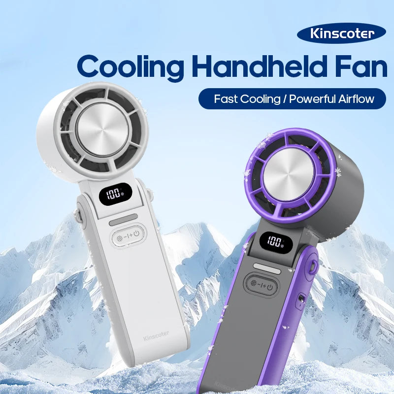 KINSCOTER Outdoor Foldable Portable Handheld Fan Mini Cooling Rechargeable 3600mAh 100-level Free Control High Speed Turbo Fan ALPENZO