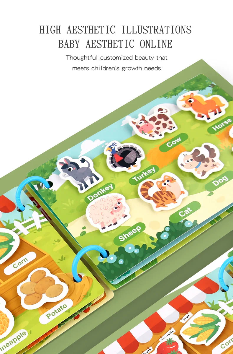 New Montessori Scene Stickers for Children DIY Hand-on Puzzle Reusable Books Cartoon Learning Cognition Toys for Kids Gift ALPENZO