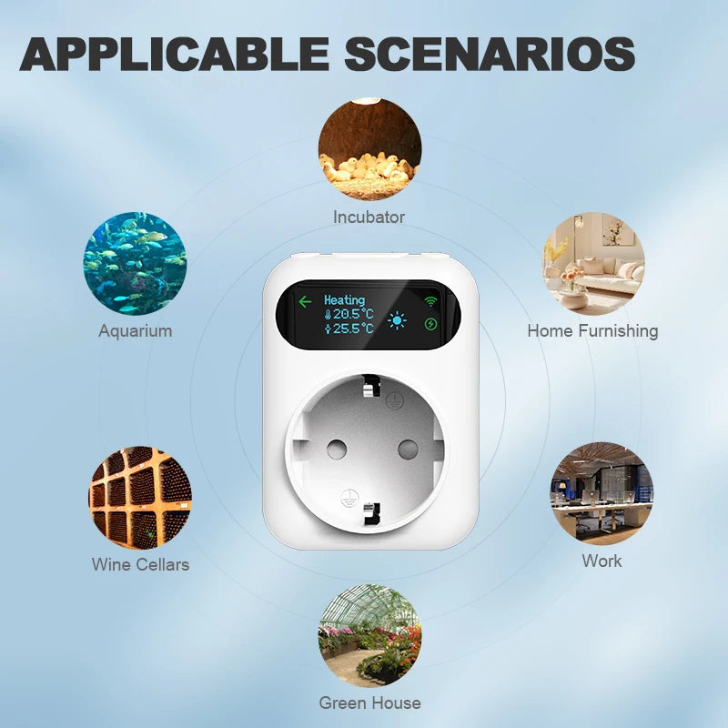 Tuya WIFI Digital Thermostat Socket 16A Outlet Plug Remote Temperature Controller Timer Switch Cooling Heating 3M NTC Sensor - ALPENZO