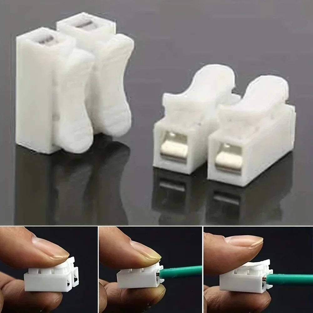 Nenhuma solda solda rápida 2P cabo fio conector, nenhum parafuso bloco terminal, braçadeira de mola, 20pcs - ALPENZO