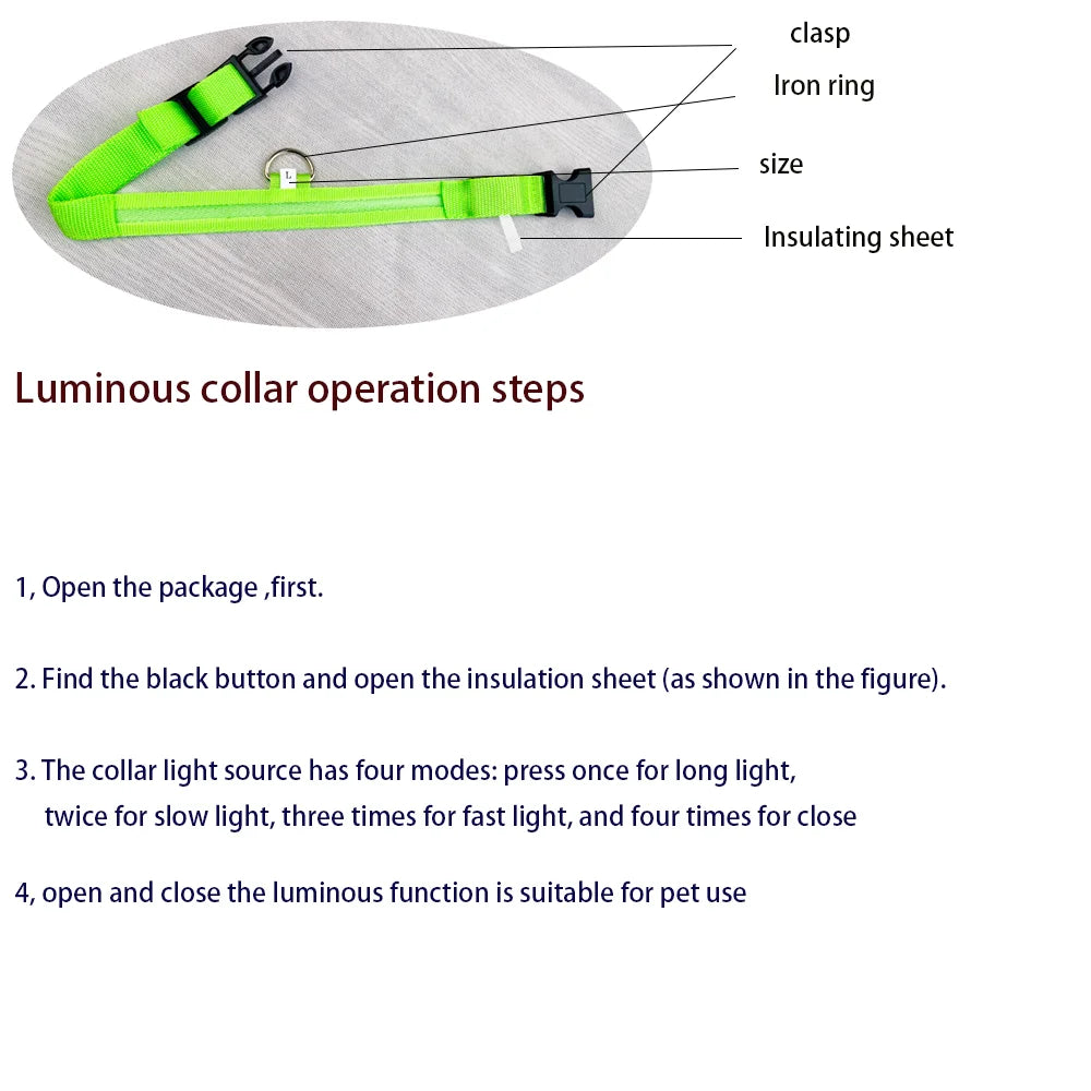 Nylon LED Night Safety Flashing Glow In The Dark Dog Leash Dogs Luminous Fluorescent Pet Dog Collar - ALPENZO