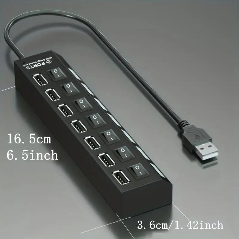 USB 2.0 Hub Multi Port USB Splitter High Speed Hub Use Power Adapter 4/7 Ports Multiple Expander Led Switch Lamp Hub For Laptop - ALPENZO