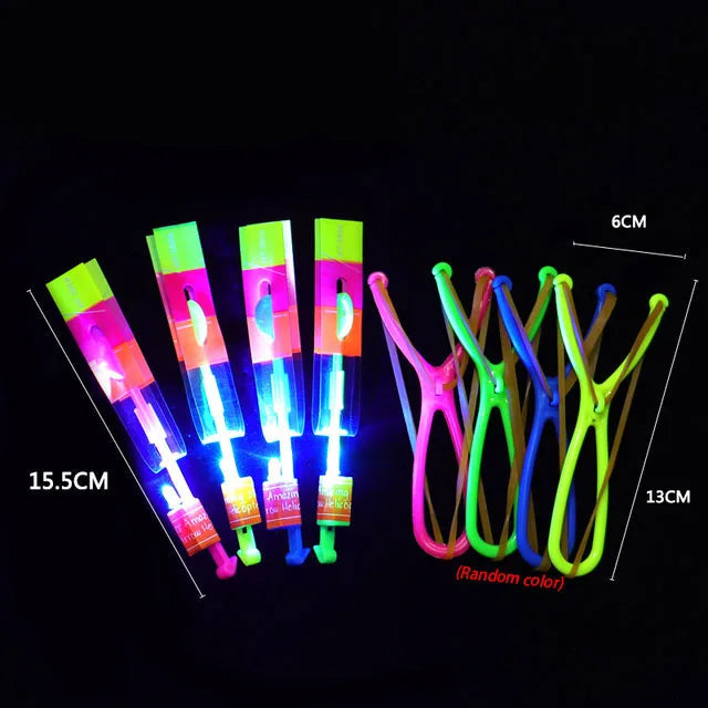 Amazing Light Toy Arrow LED Light Toys Outdoor Party Fun Gift Rubber Band Catapult Glow In The Dark Rocket Helicopter Flying Toy ALPENZO
