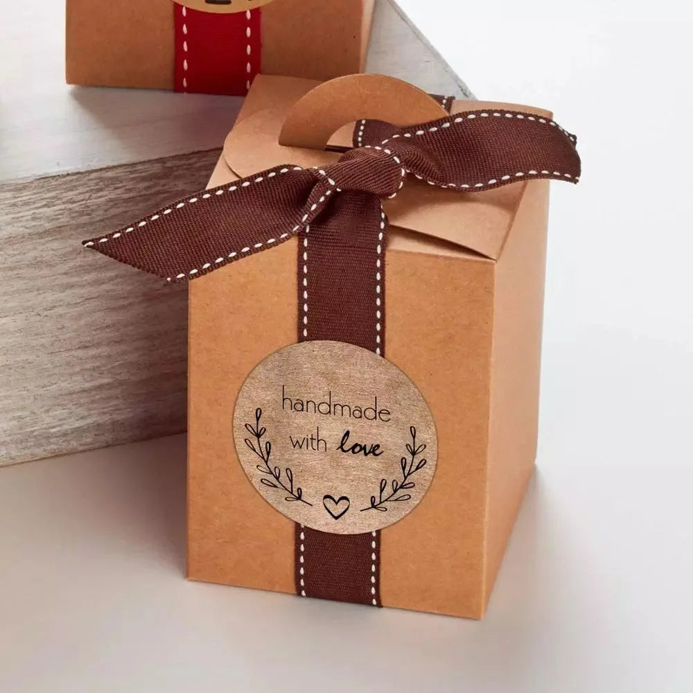 100-500pcs 1inch Vintage Kraft Paper Handmade With Love Stickers for Package Thank You Stationery Adhesive Labels Baking Seals ALPENZO