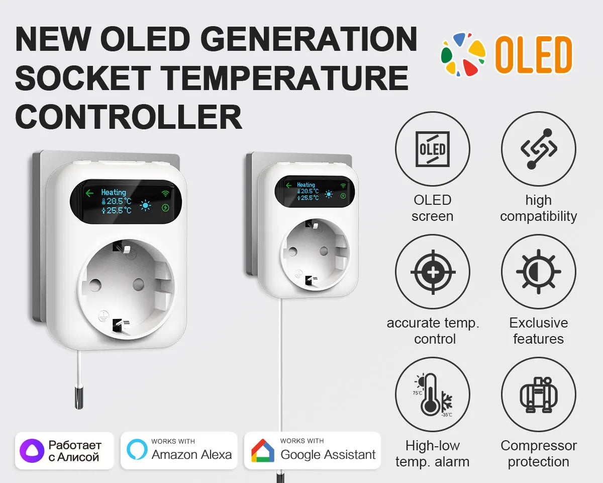 Tuya WIFI Digital Thermostat Socket 16A Outlet Plug Remote Temperature Controller Timer Switch Cooling Heating 3M NTC Sensor - ALPENZO