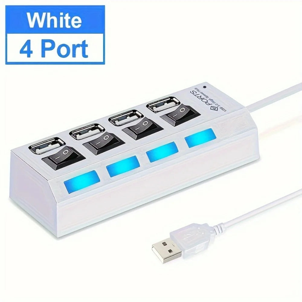USB 2.0 Hub Multi Port USB Splitter High Speed Hub Use Power Adapter 4/7 Ports Multiple Expander Led Switch Lamp Hub For Laptop - ALPENZO