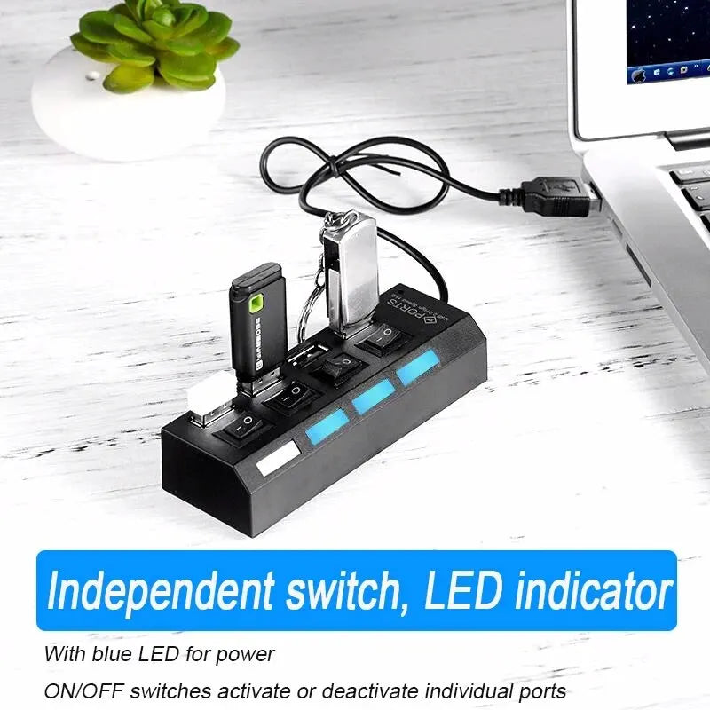 USB 2.0 Hub Multi Port USB Splitter High Speed Hub Use Power Adapter 4/7 Ports Multiple Expander Led Switch Lamp Hub For Laptop - ALPENZO